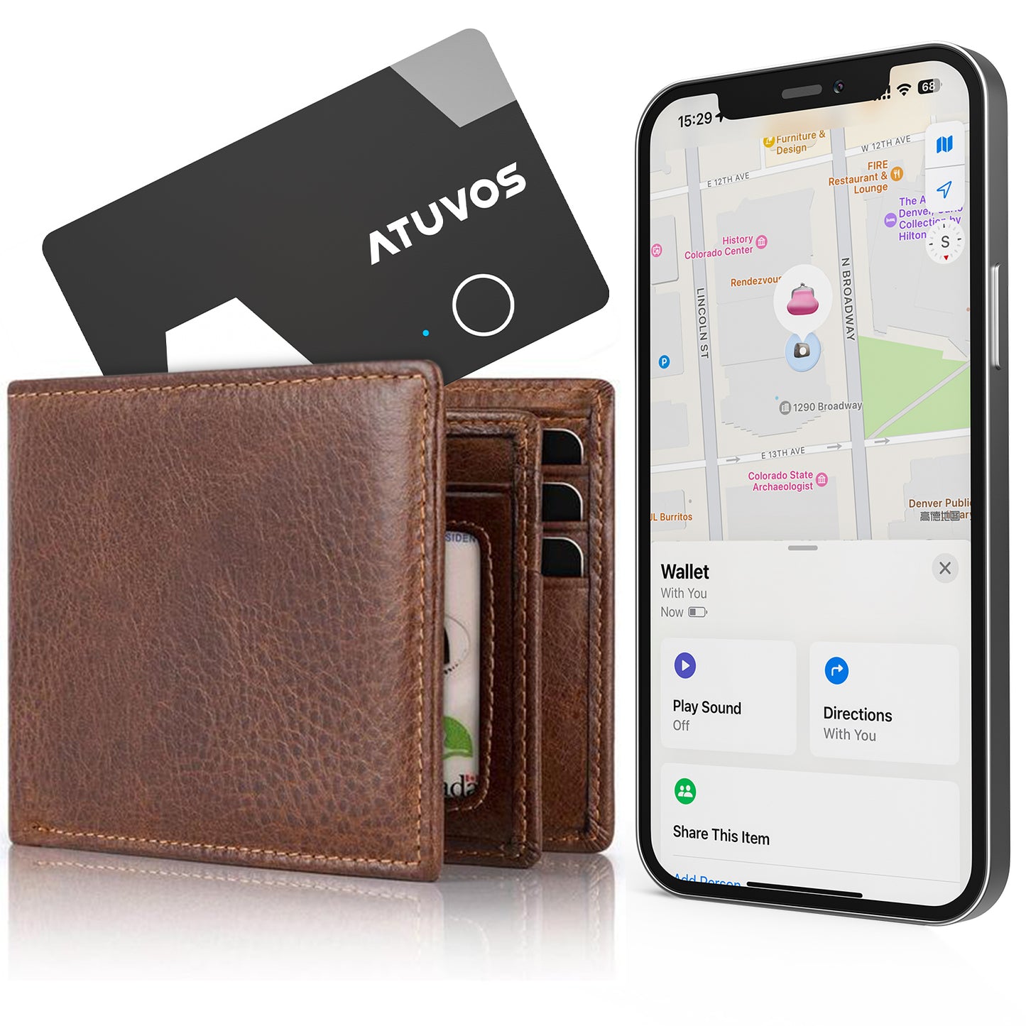 ATUVOS AT2403 Rechargeable Wallet Tracker Card Thin Finder 1.6mm, Rechargeable style Smart Card Air Tag Works with Apple Find My (iOS Only),  1 Pack