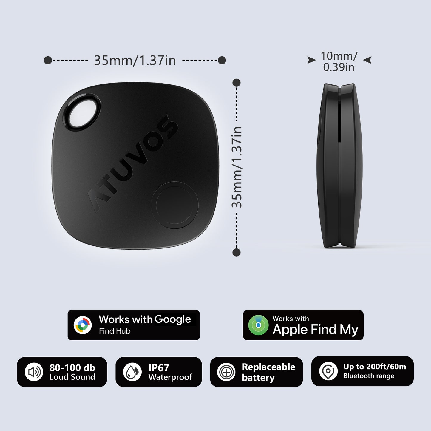 ATUVOS Tag Black Item Finder (Android and iOS) AT2501
