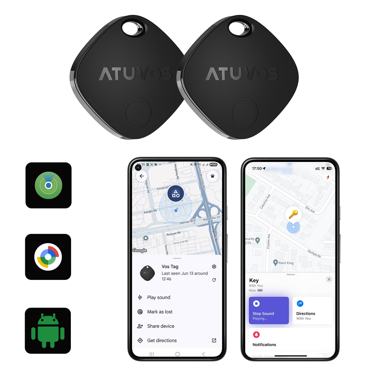 ATUVOS Tag Black Item Finder 2PCS (Android and iOS) AT2501