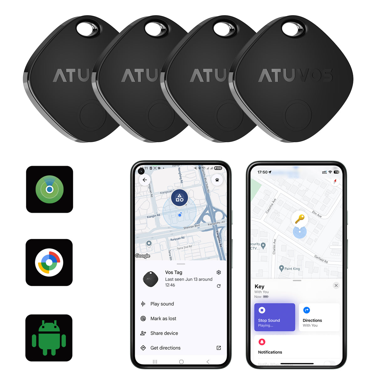 ATUVOS Tag Black Item Finder 4PCS (Android and iOS) AT2501 – © 2024 ATUVOS