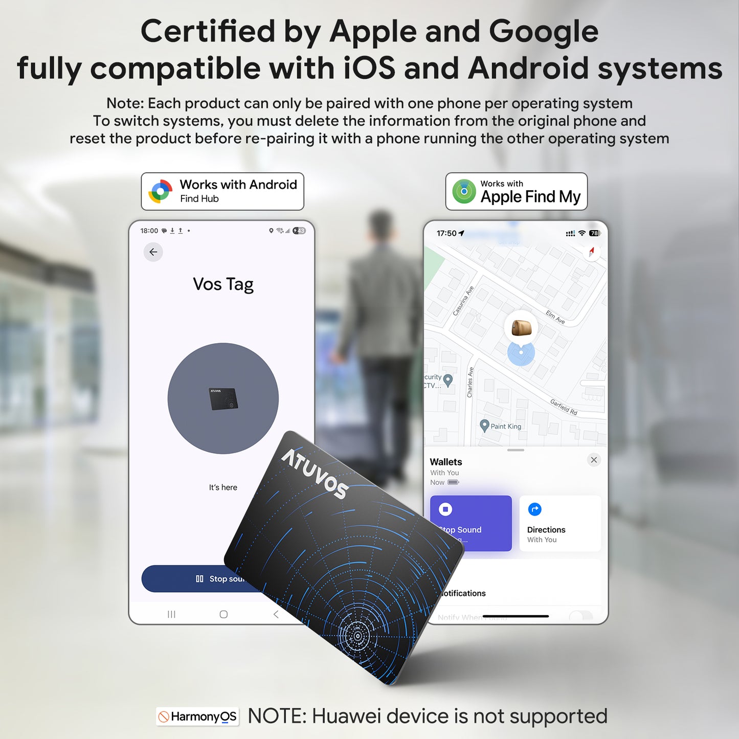 ATUVOS Dual-System Air Card Tag 2PCS(Android and iOS), Rechargeable
