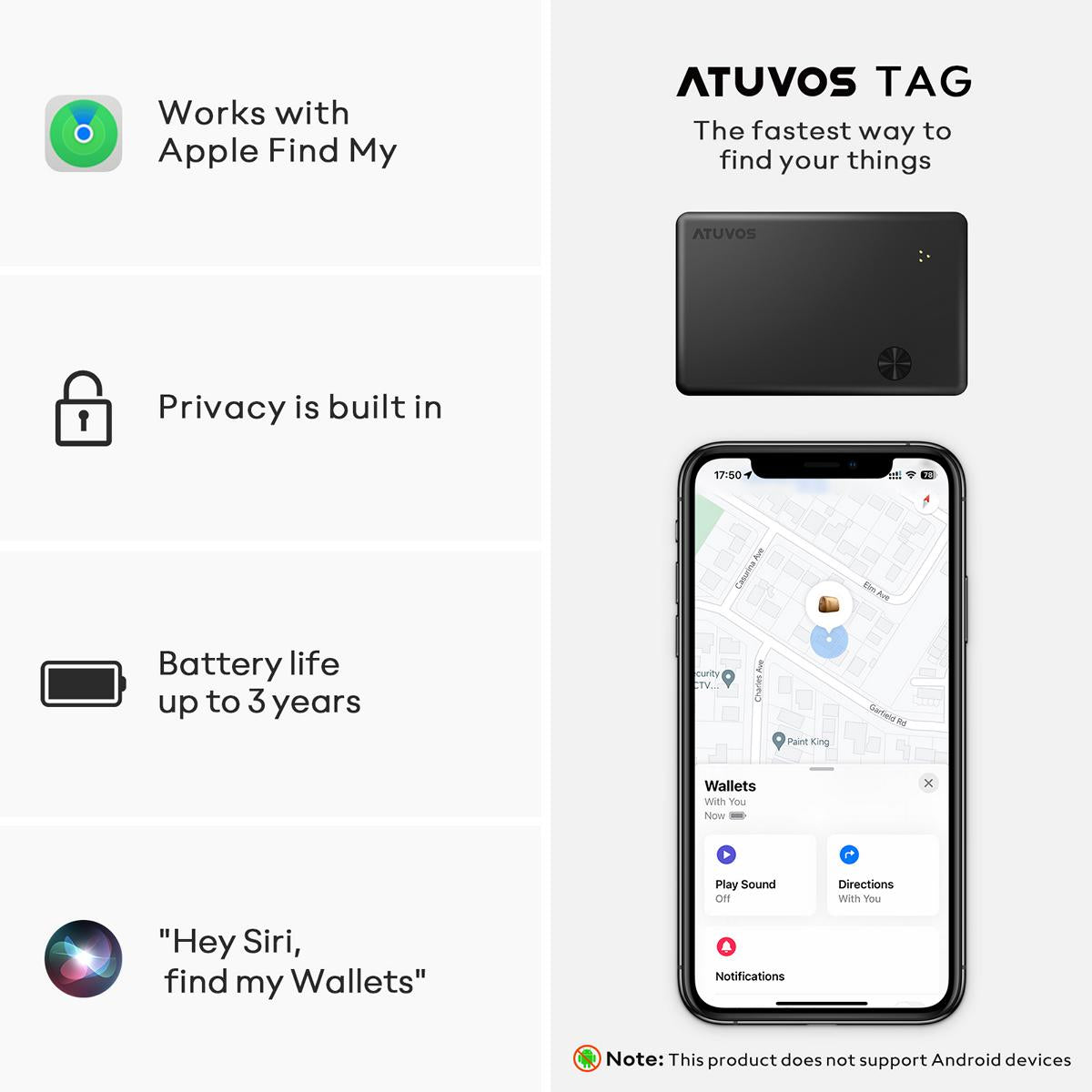 ATUVOS Bluetooth Slim Wallet Finder- AT2203(iOS Only)