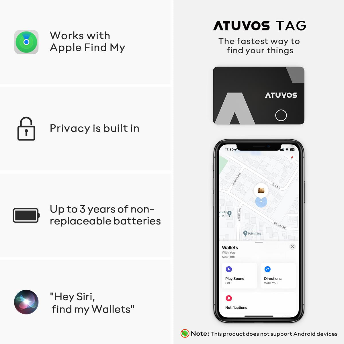 ATUVOS Card-Style Versatile Bluetooth Tracker- AT2204（iOS Only, Only US and CA）